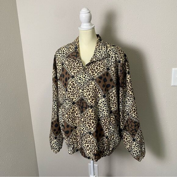 Vintage 80's A.D.S Gold Sparkling Animal Print Bomber Jacket Women's Size Large - Picture 7 of 15